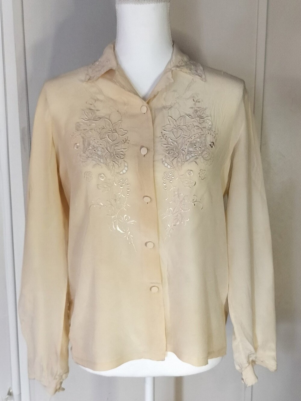 Embroidered Cream Button-Down Blouse